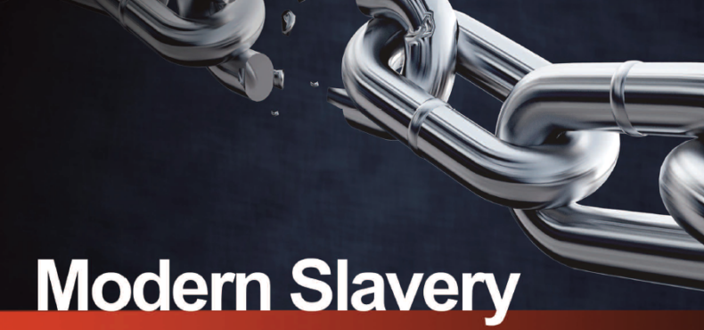 Front cover of the Modern Slavery statement, shows a metal chain snapping